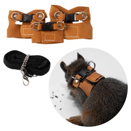 Swirge 3Pcs Rat Harness and Leash, Small Animal Training Walking Vest Leash Adjustable Traction Rope Strap for Squirrel Gerbil Chinchilla Rat (Brown)