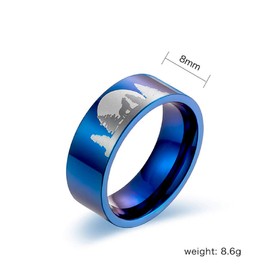 Wolf Ring, Moon Forest Wolf Ring for Men, Norse Viking Wolf Animal Ring Wolf Jewelry, Stainless Steel Celtic Wolf Ring Hip Hop Howling Wolf Band Ring Punk Wolf Ring (8, Blue)