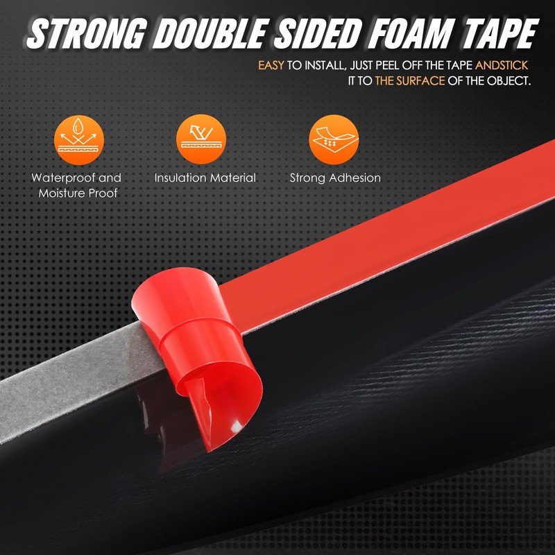 4Pcs Glossy Black Tape-On Window Visors Deflector Sun Rain Guard