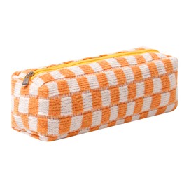 Fufumin Cute Pencil Case Aesthetic Student Pencil Pouch Coin Pen Pouch Cosmetic Bag Office Stationery Organizer for Kids Teen School (Orange Wh)