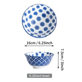 GSHLGAO Vintage Blue and White Porcelain Bowl Set - 24oz Cereal and Soup Bowls, Set of 4, Perfect for Pasta, Salad, and Desserts (Style B)-𝐂𝐥𝐞𝐚𝐫𝐚𝐧𝐜𝐞