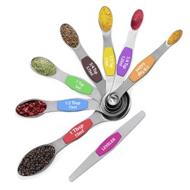 Stainless Steel Measuring Spoons Set, Including 8 Double Sided Magnetic Measuring Spoons, Fits in Spice Jar… (Maxi)