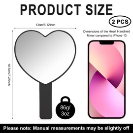 Aphrordity 2 Pcs Handheld Mirror, Heart-Shaped Hand Held Mirror with Handle, Portable Hand Mirror for Shaving, White Heart Cosmetic Lash Mirror, Small Cute Travel Vanity Mirror for Men&Women. Black