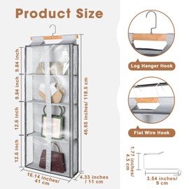 Silkfly 2 Pack Hanging Purse Organizer for Closet Clear Handbag Storage Hanger with Zipper Holder over The Door Wardrobe Tote Bag Storage Holder for Bedrooms Living Room(Gray)