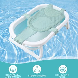 Baby Bath Net, Non Slip Newborn Baby Bath Seat with Adjustable Bathtub Sponge Cushion Net, Soft Touch Baby Bath Support Seat Net with 5 Safety Support Corner for 0-12 Months (Green)