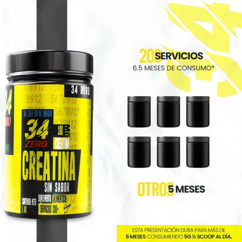 Creatina Monohidratada en Polvo 34 ZERO Sin Sabor 1kg 200