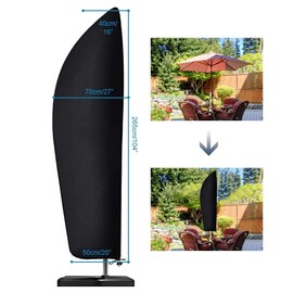 Parasol Protective Cover, 210D Oxford Fabric, Waterproof, Dustproof, UV-Resistant, 2 to 4 m Large Parasol Cover, 265 x 40/70/50 cm