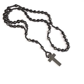 Black Wooden Rosary Bead Style Cross Necklace.