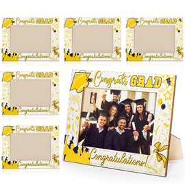 Briwooody 6 Pcs Class of 2025 Graduation Picture Frame Bulk 4 x 6 Wooden Graduation Photo Frame Picture Display for Congrats Grad High School College Graduate Her Him Women Men Gift(Gold and White)