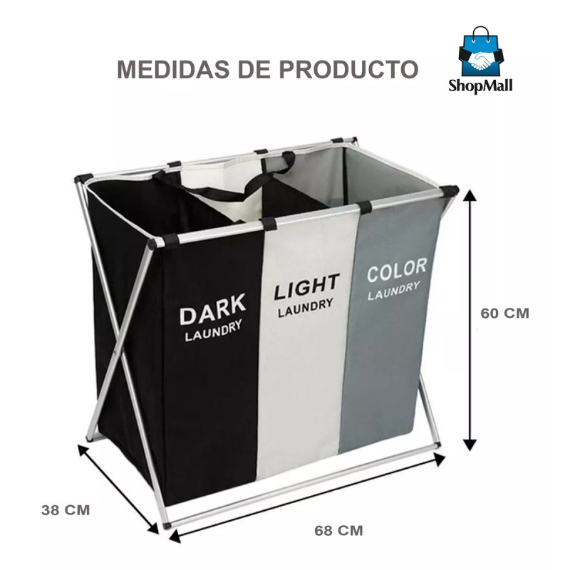 ShopMall Cesto De Ropa Sucia Plegable Hogar 3 Compartimentos