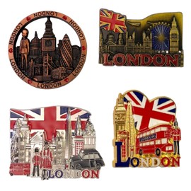 6 London metal magnets - British souvenirs fridge magnet - Union Jack England landmark magnet - London Bus Tower Bridge Big Ben UJ Flag
