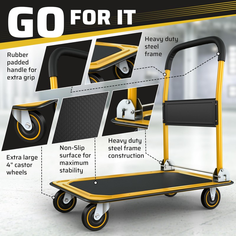 Upgraded Foldable Push Cart Dolly | 330 lbs. Capacity Moving