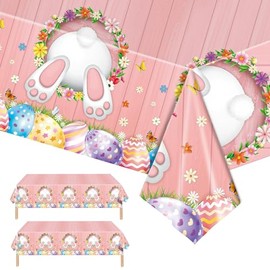 2Pcs Large Easter Party Table Cloth Table Cover,137*174cm Giant Easter Tablecloth Bunny Tablecover Rectangle Waterproof Table Cloths Party Table Decoration for Kids Adults Easter Home Party Supplies
