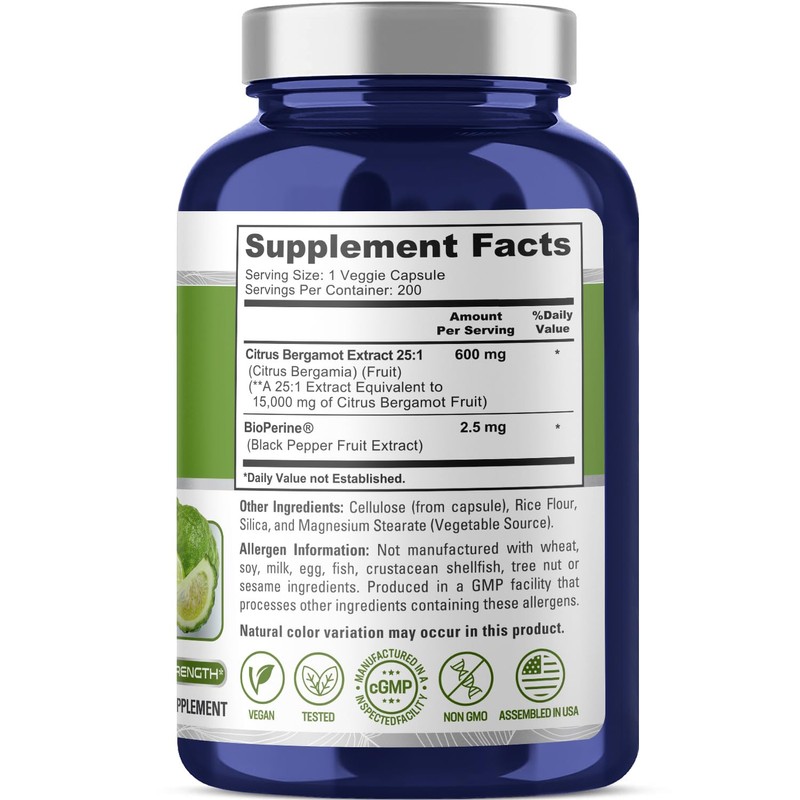 NusaPure Citrus Bergamot Capsules 15,000mg, 200 Capsules - 25:1 Bergamot