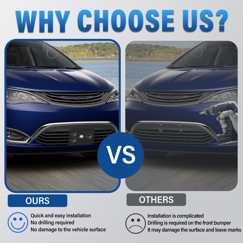 Steel No-Drill Front Bumper License Plate Bracket – Anti-Theft Tow