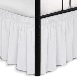 Biscaynebay Wrap Around Bed Skirts with Split Corners for Queen Beds 18" Drop, White Adjustable Elastic Dust Ruffles Easy Fit Wrinkle Resistant Silky Luxurious Fabric Machine Washable