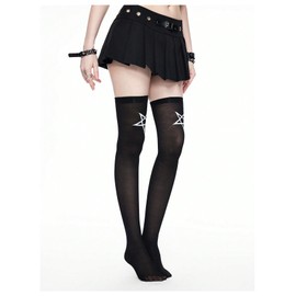 SHENHE Women's Goth Punk Thigh High Stockings Y2k Star Patterned Grunge Tights Stockings Black One-Size