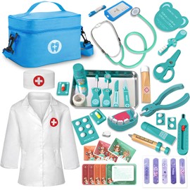 XZZO Doctor Kit for Toddlers 3-5, Wooden Kids Dentist Play Set, Doctor Play Set Pretend Play Toys for Toddlers , Realistic Wooden Medical Kit Role Play Set, Gifts for Boys Girls 3+ Years