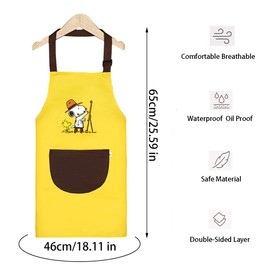 Children's Apron Cooking Apron Children Waterproof Painting Apron Children 6 to 9 Years Kitchen Apron Children Girls Boys with Pockets for Crafts Painting Baking Cooking, Yellow / Curry