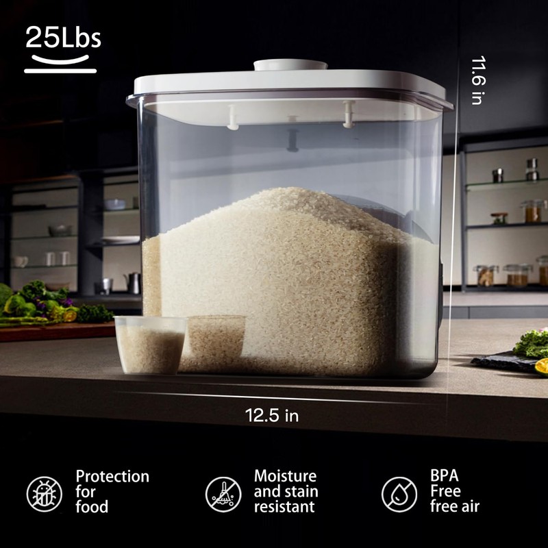 LivLab Rice Container - 25 Lbs/12KG/12L Rice Dispenser Storage with