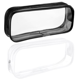 Pack of 2 Cosmetic Bag Transparent Waterproof PVC Small Toiletry Bag Portable Cosmetic Bag with Zip Cosmetic Bag Transparent Travel Storage Bag for Girls, black, white, cosmetic bag