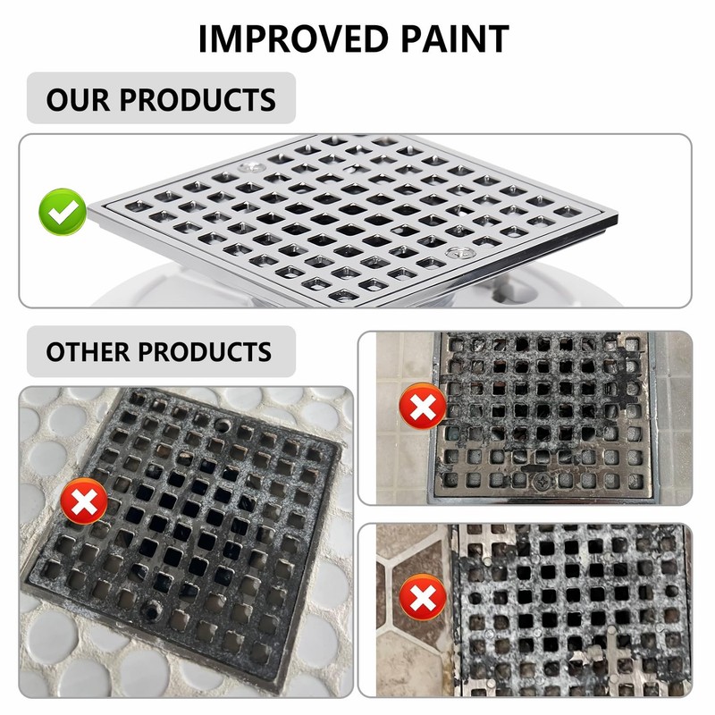 Uni-Green Chrome 4 Inch Square Shower Drain with PVC Flange