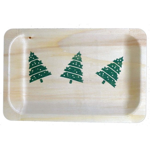 Perfect Stix Perfectware 7-Christmas Trees-25ct 7" Disposable Wooden Plate with Christmas Tree Print - Pack of 25ct