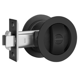 EHOMEWARE 1 Pack Matte Black Pocket Door Lock, Bed/Bath Privacy Pocket Door Hardware, Round Pocket Door Handles for Sliding/Bifold Doors, Flush Pocket Door Latch Without Key