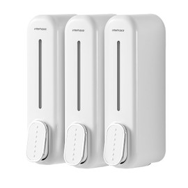 interhasa! Soap Dispenser Bathroom Wall Mounted Body Wash Shower Gel Shampoo and Conditioner Soap Dispenser 3 Chamber 3 in 1 Shower Dispenser for Commercial Home White 350ML×3