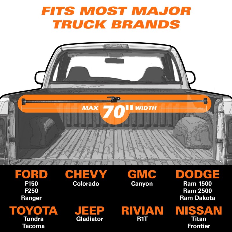 Keeper Adjustable Cargo Bar for Pickup Truck Bed, Ratcheting Cargo