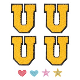 PATIKIL Iron On Letter Patch, 4 Pack 2.75 Inch Iron-on Chenille Letter Patches Alphabet Stickers for Team Costume Decoration Clothes Hat Jeans Bag DIY, Yellow, U