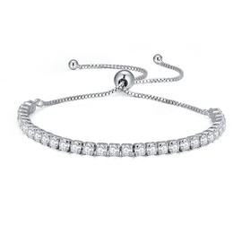 fdsmall Tennis Bracelets for Women 14K Gold Plated AAA+ Cubic Zirconia CZ Diamond Classic Adjustable Slider Bracelet Fashion Jewellery Wedding Gift, Stone