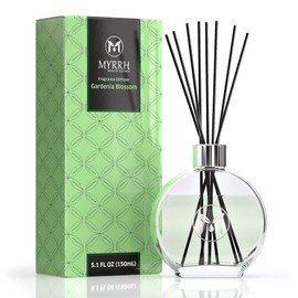 Gardenia Blossom Scented Reed Diffuser Set with 8 Rattan Diffuser Sticks, 150 ml, All Natural Air Freshener, Long-Lasting Diffusers at Home - MyrrhUSA