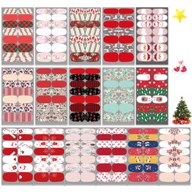 WOKOTO 16 Sheets Christmas Nail Polish Strips Full Nail Wraps for Women Nail Strips Nail Polish Stickers Santa Claus Elk Snow Man Christmas Tree Stick On Nail Polish Strips Christmas Nail Stickers