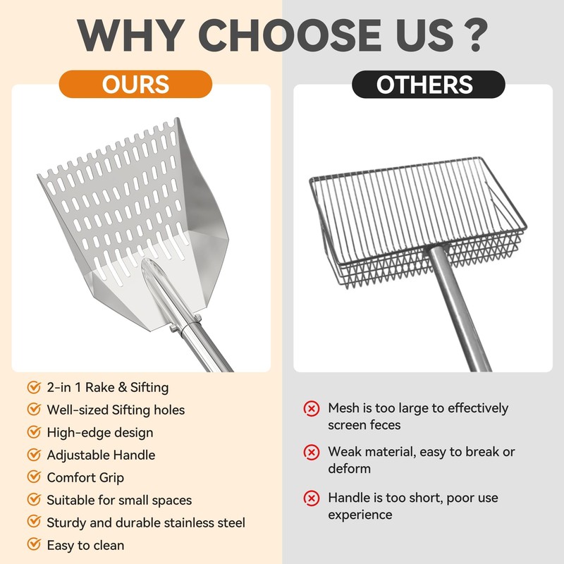 Chicken Poop Scooper: 2-in-1 Rake & Sifter - Silver Chicken
