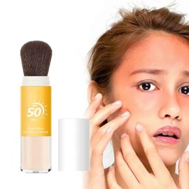 2Pcs Protector Solar Facial en Polvo para Cara Solar Brush con Brocha,Protector Solar SPF50, Protector Solar en polvo Mineral, cepillo en polvo Mineral, para todo tipo de piel