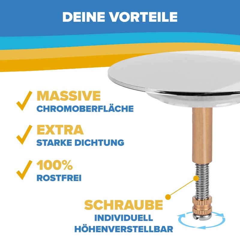 ABFLUSSHELD Bath Plug 72 mm - Bath Plug with Adjustable