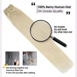 Moresoo Blonde Clip Hair Extensions Real Human Hair 16inch Platinum Blonde Human Extensions Full Head Thick Hair 7Pieces/120Grams Human Hair Clip in Extensions Blonde Remy Hair Extensions