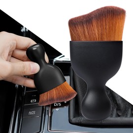 Ouzorp Car Interior Dust Brush, Car Detailing Brush, Soft Bristles Detailing Brush Dusting Tool for Automotive Dashboard, Air Conditioner Vents, Leather, Computer,Scratch Free(Black&Brown)