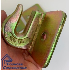 Foghorn Construction Pair of 3/8 Chain Hook with Backing Plates, Grade 8 Bolts, Heavy Duty Attachment for Tractor Bucket, Farm Loader or Trailer, Includes Punch Tool.