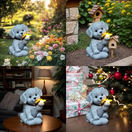 Solar-Powered Dog Garden Statue – Weather-Resistant Resin Outdoor Sculpture with LED Light | Decorative Yard Art for Lawn, Patio & Garden Ornaments