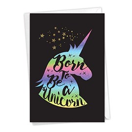 The Best Card Company - 1 Fun Birthday Greeting Card - Mythical Kids Bday Notecard with Envelope - Horns and Unicorns C6826CBDG