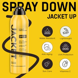 JACKET Spray Sunscreen SPF 30 – Anti-Aging, Broad Spectrum UVA/UVB, Water Resistant, Fade Dark Spots, Lightweight, For All Skin Types, Lemongrass Scent, 6oz