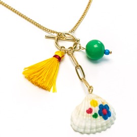 OUSABELLA Toggle Clasp Necklace - Gold Pendant Necklace with Shell Turquoise Tassels is a Gift for Women (Beach)