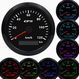 Geloo 85 mm GPS Speedometer, 7 Colours Backlight 0-120 km/h Odometer Speedometer for Motorcycle Marine Boat Car Truck with GPS Antenna