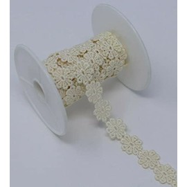 Feathers Creation 15MM Wide 2 Yards Beautiful Daisy Flower Lace, Ribbon Trim Colours Sewing, Embellish (Cream)