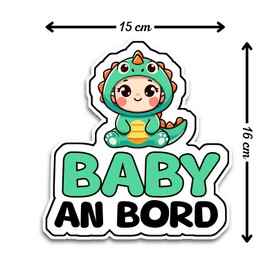 Baby on Board Sticker Car, Baby Dinosaur Sticker, Baby Car Sticker 16 x 14.5 cm, Weatherproof and UV-Resistant Sticker Car, Sticker Baby and Car Baby for Safe Drives with Your Child