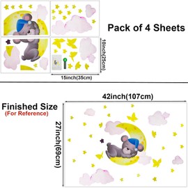 Maydahui Cute Mini Bear Sleeping on The Moon Star Wall Decals, Pink Cloud and Yellow Butterfly Wall Stickers (42 x 27 Inch) For Kids Bedroom Boys Girls Baby Shower Room Nursery