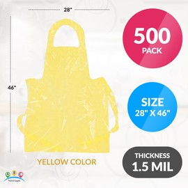 ABC PACK & SUPPLY Yellow Disposable Plastic Aprons for Adults, 28 x 46 Inch. Pack of 500 Polyethylene Disposable Aprons Adults 1.5 Mil. Waterproof Poly Aprons Disposable. Lightweight Disposable Smocks