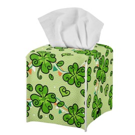 Zanxiantu - Caja de pañuelos para el Día de San Patricio, soporte cuadrado de piel sintética, caja de cubeta de pañuelos de cuatro hojas, estuche organizador de papel facial para baño, hogar, oficina,